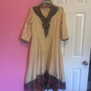 Elegant Beige and Purple Embellished Dress